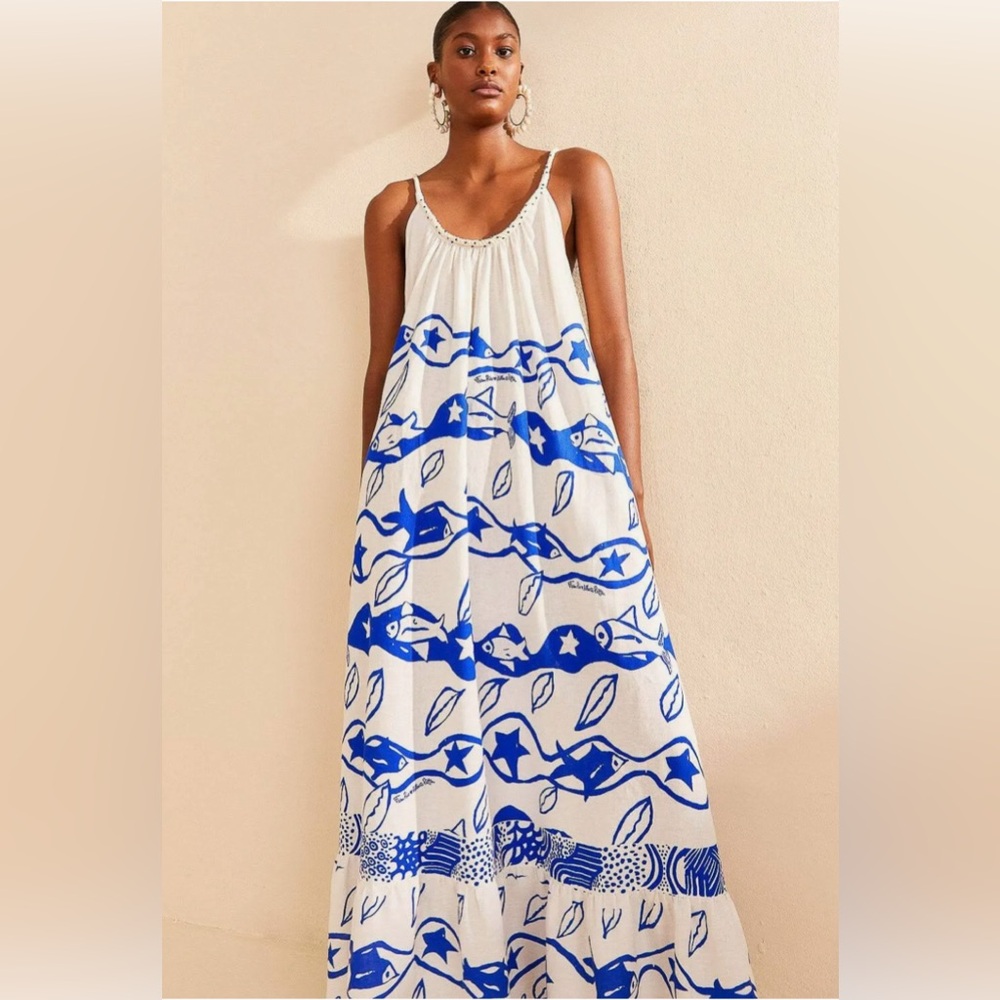 NWT Farm Rio Pitta Waves Sleeveless Maxi Dress Sz S
